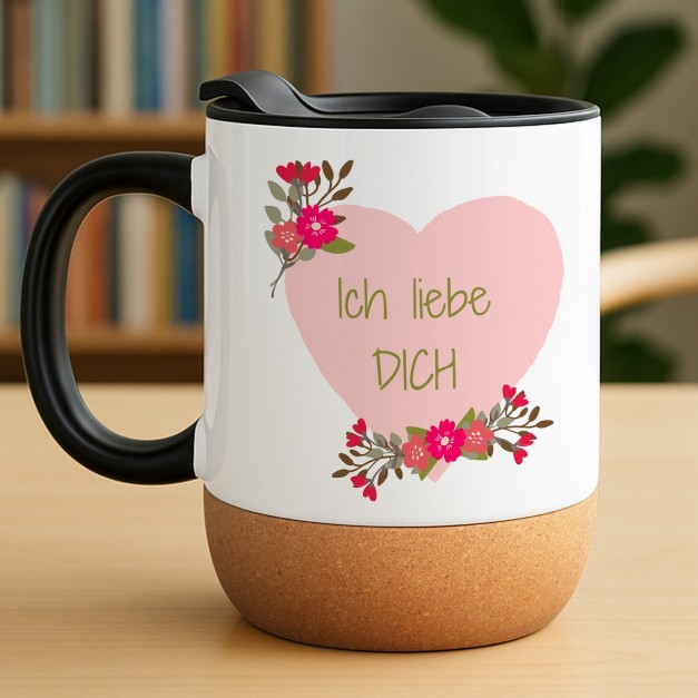 Kaffeebecher mit Foto Weiß/Glänzend mit Korkboden für ein Paar zum Jahrestag
