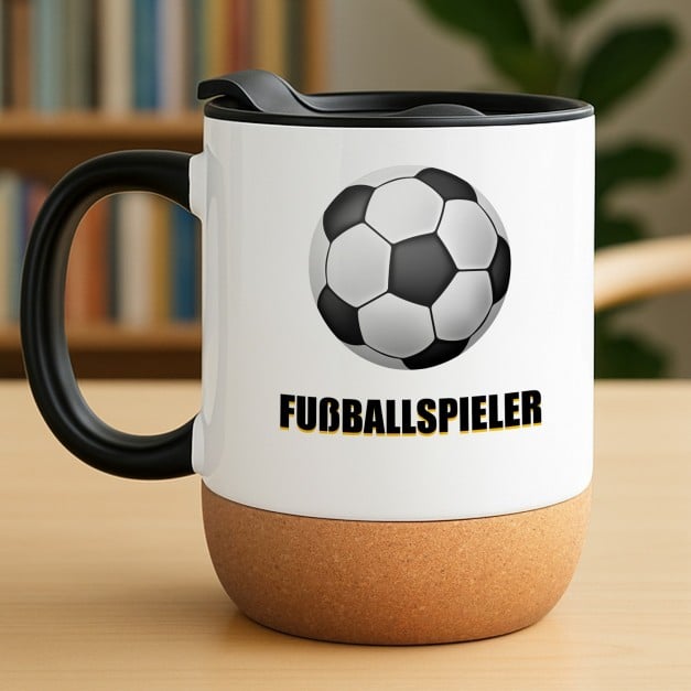 Kaffeebecher mit Foto Weiß/Glänzend mit Korkboden für einen Fußballfan