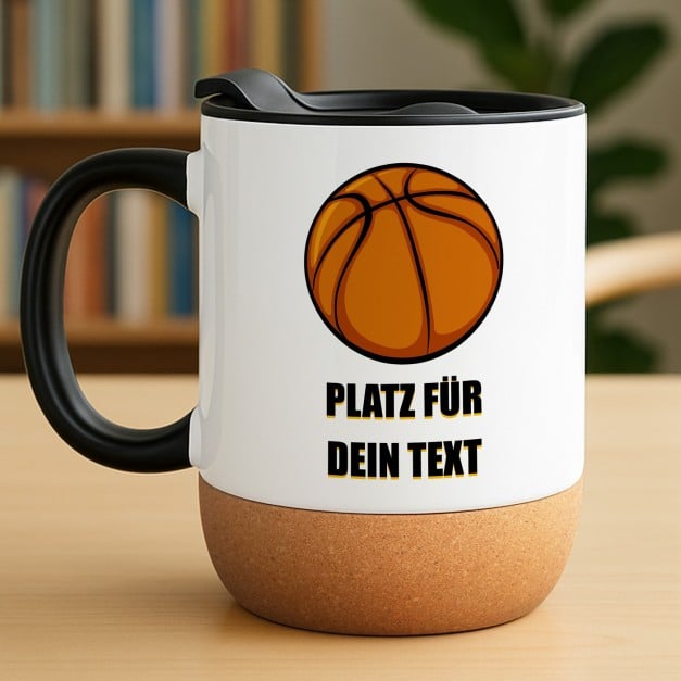 Kaffeebecher mit Aufdruck Weiß/Glänzend mit Korkboden für einen Basketballspieler