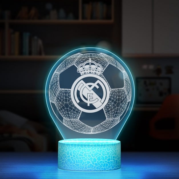 Nachtlicht mit buntem Aufdruck und LED-Sockel für einen Fußballfan von Real Madrid