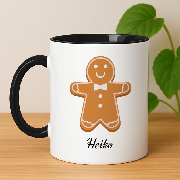 Kaffeebecher mit Aufdruck Weiß/Glänzend Innen Schwarz für ihn mit Lebkuchen zu Weihnachten