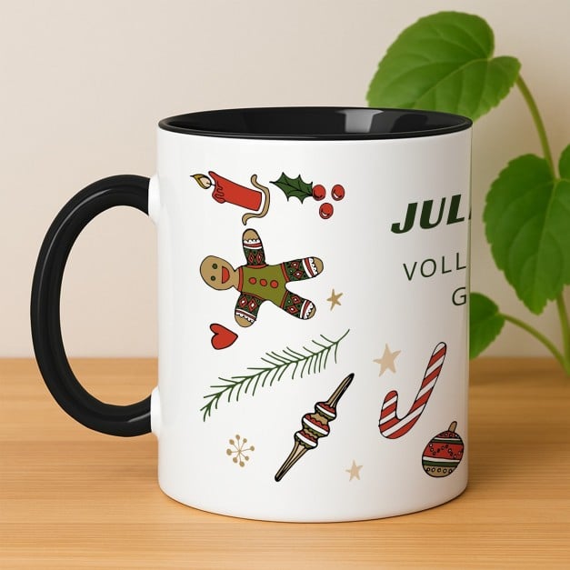 Kaffeebecher mit Aufdruck Weiß/Glänzend Innen Schwarz für Ihre Ehefrau zu Weihnachten