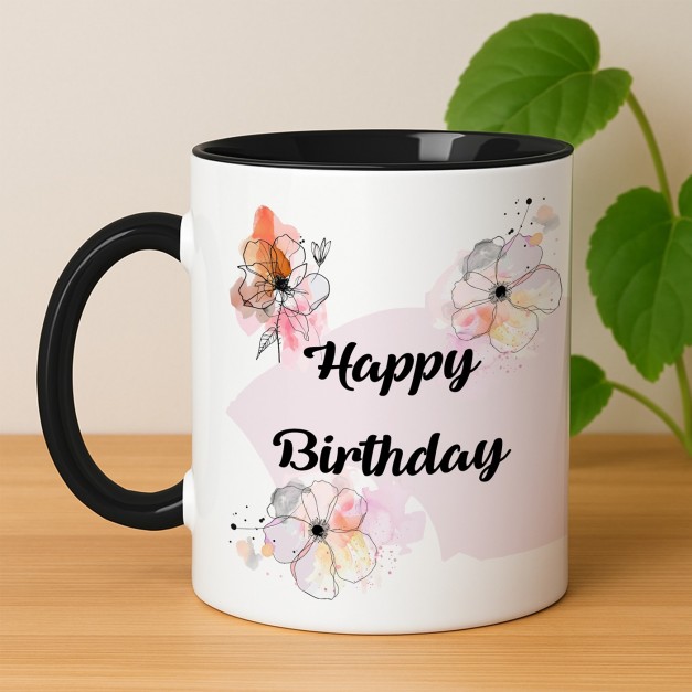 Kaffeebecher mit Aufdruck Weiß/Glänzend Innen Schwarz für sie zum Geburtstag