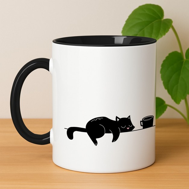 Kaffeebecher mit Aufdruck Weiß/Glänzend Innen Schwarz für eine Katzenlady