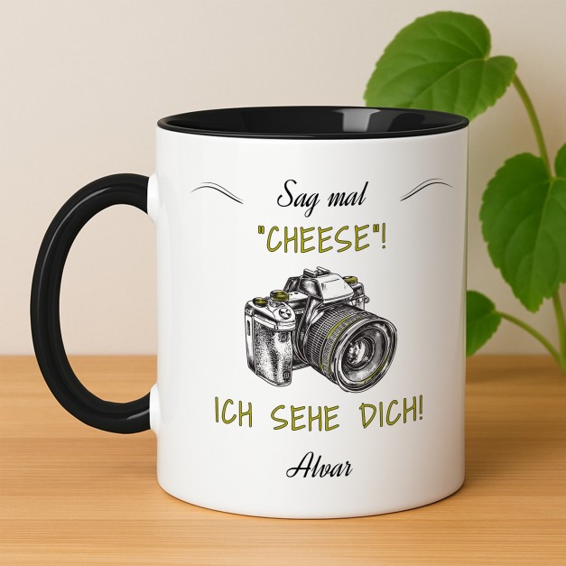 Kaffeebecher mit Aufdruck Weiß/Glänzend Innen Schwarz für einen Fotografen