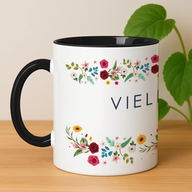 Kaffeebecher mit Aufdruck Weiß/Glänzend Innen Schwarz für sie als Dankeschön