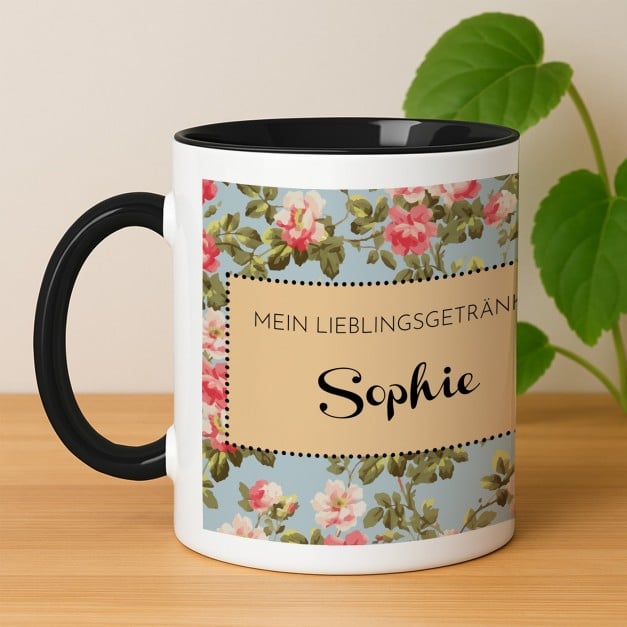 Kaffeebecher mit Aufdruck Weiß/Glänzend Innen Schwarz für sie zum Geburtstag