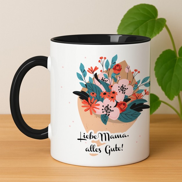 Kaffeebecher mit Aufdruck Weiß/Glänzend Innen Schwarz für Ihre Mama zum Muttertag