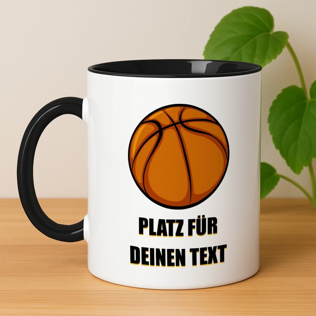 Kaffeebecher mit Aufdruck Weiß/Glänzend Innen Schwarz für einen Basketballfan
