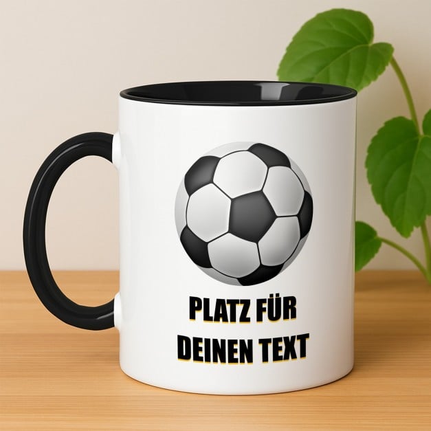 Kaffeebecher mit Aufdruck Weiß/Glänzend Innen Schwarz für ihn einen Fußballspieler zum Geburtstag