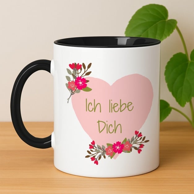 Kaffeebecher mit Aufdruck Weiß/Glänzend Innen Schwarz für sie ihn