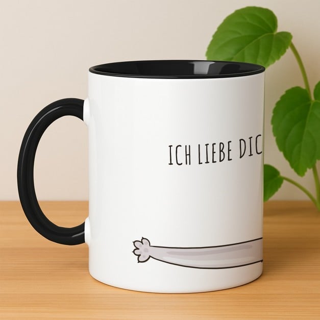 Kaffeebecher mit Aufdruck Weiß/Glänzend Innen Schwarz für eine Katzenmutti zum Ehrentag