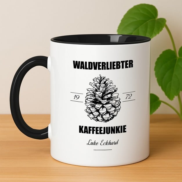 Kaffeebecher mit Aufdruck Weiß/Glänzend Innen Schwarz zum Geburtstag