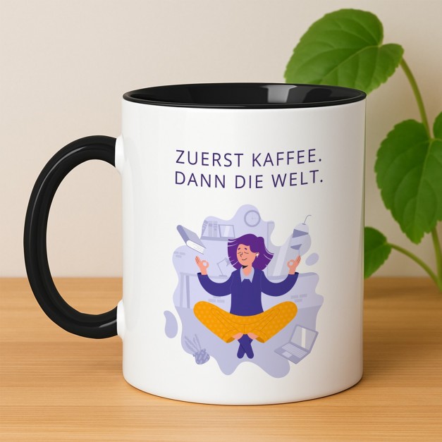Kaffeebecher mit Aufdruck Weiß/Glänzend Innen Schwarz für eine Lehrerin