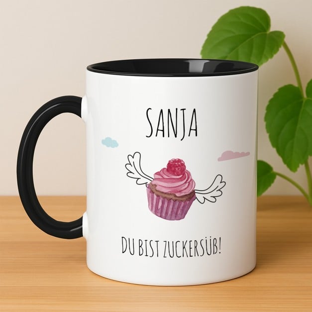 Kaffeebecher mit Aufdruck Weiß/Glänzend Innen Schwarz für Ihre beste Freundin zum Geburtstag