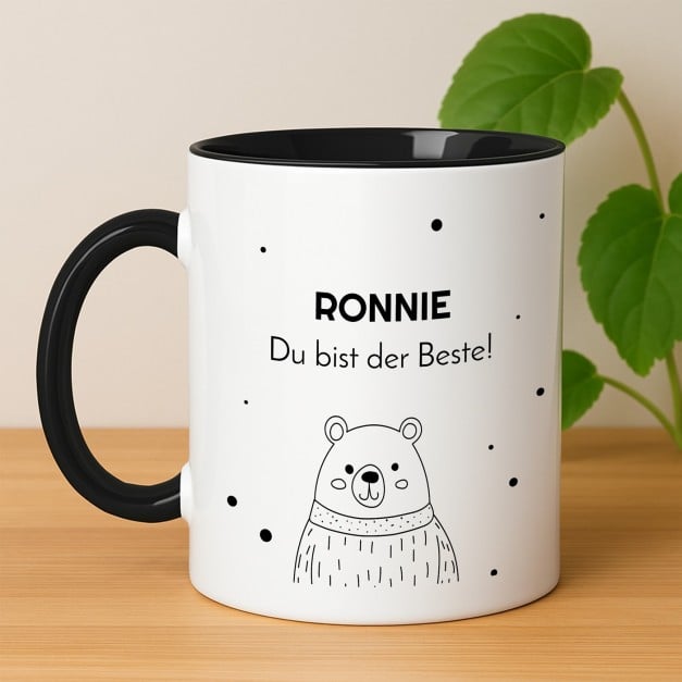 Kaffeebecher mit Aufdruck Weiß/Glänzend Innen Schwarz für ihn zum Geburtstag