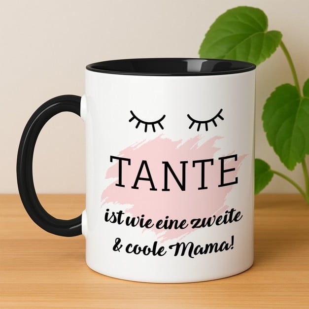 Kaffeebecher mit Aufdruck Weiß/Glänzend Innen Schwarz für Ihre Tante
