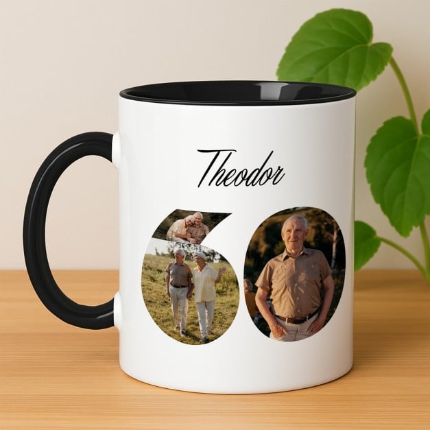 Kaffeebecher mit Aufdruck Weiß/Glänzend Innen Schwarz für Ihren Papa Opa zum 60. Geburtstag