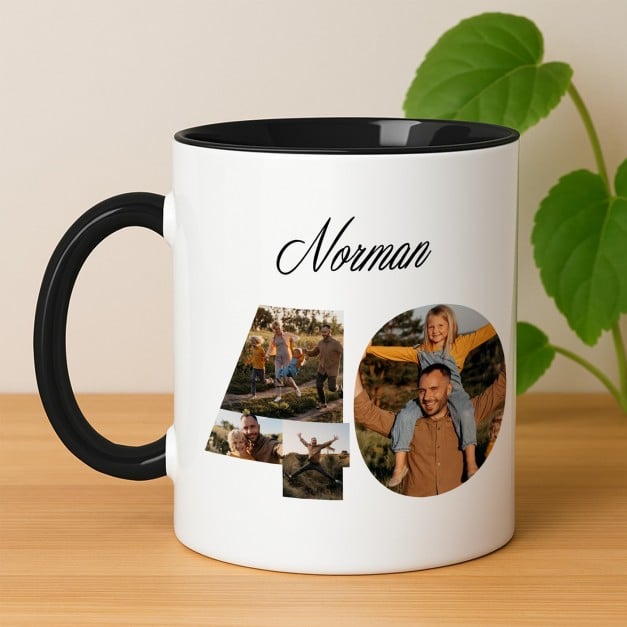 Kaffeebecher mit Aufdruck Weiß/Glänzend Innen Schwarz für Ihren Ehemann zum 40. Geburtstag