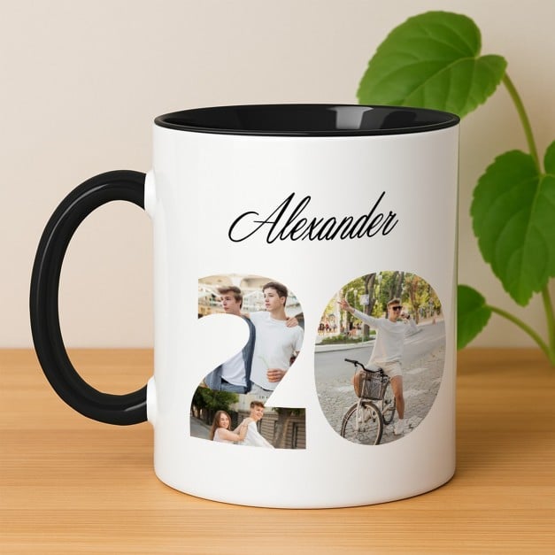 Kaffeebecher mit Aufdruck Weiß/Glänzend Innen Schwarz zum 20. Geburtstag