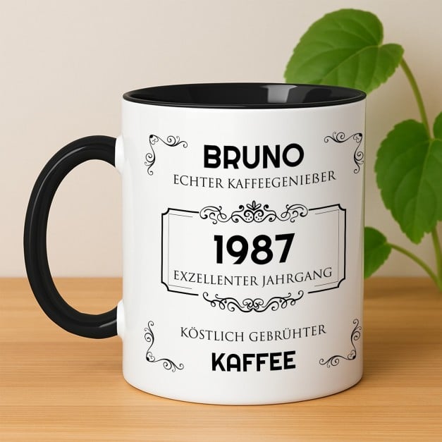 Kaffeebecher mit Aufdruck Weiß/Glänzend Innen Schwarz für ihn