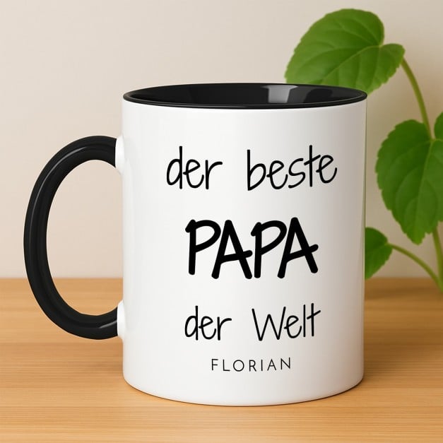 Kaffeebecher mit Aufdruck Weiß/Glänzend Innen Schwarz für Ihren Papa