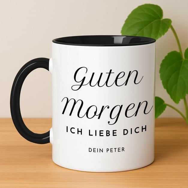 Kaffeebecher mit Aufdruck Weiß/Glänzend Innen Schwarz für sie