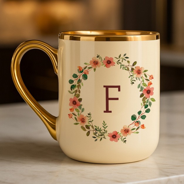 Kaffeebecher mit Goldakzenten und Aufdruck für sie zum Geburtstag