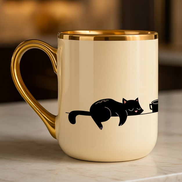 Kaffeebecher mit Goldakzenten und Aufdruck für eine Katzenmutti