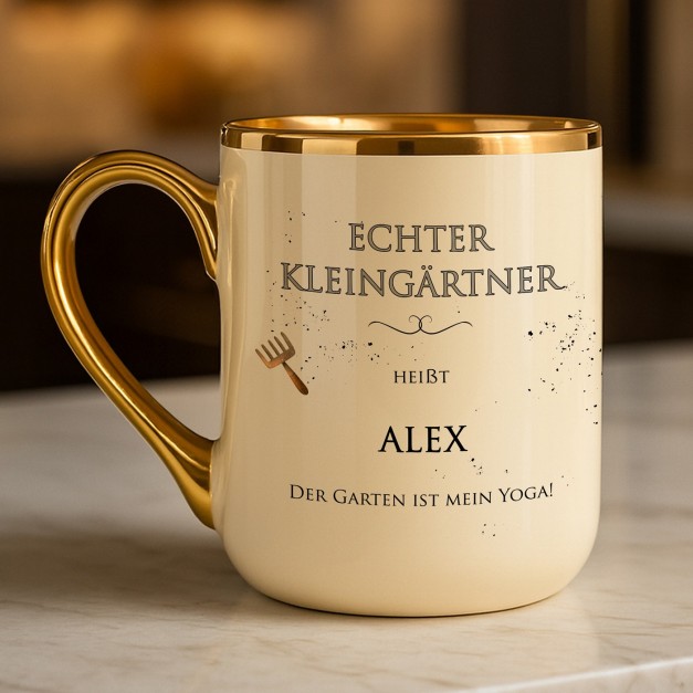 Kaffeebecher mit Goldakzenten und Aufdruck für Ihren Großvater Gärtner