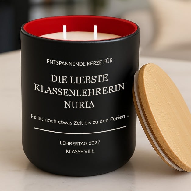 Die Soja-Duftkerze mit Gravur für eine Lehrerin