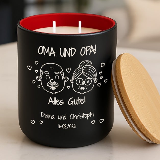 Die Soja-Duftkerze mit Gravur für Oma und Opa