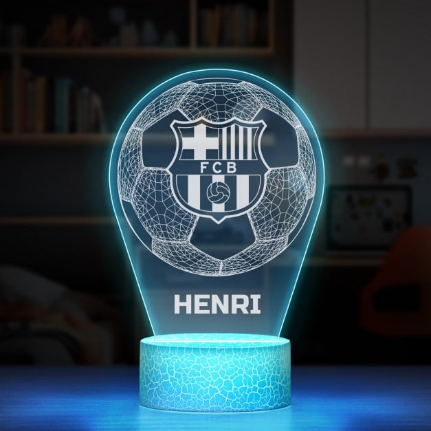 Nachtlicht mit buntem Aufdruck und LED-Sockel für einen Jungen FC Barcelona