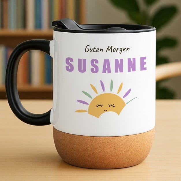 Kaffeebecher mit Aufdruck Weiß/Glänzend mit Korkboden für sie Ihre Freundin