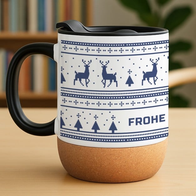 Kaffeebecher mit Aufdruck Weiß/Glänzend mit Korkboden für sie Ehefrau zu Weihnachten