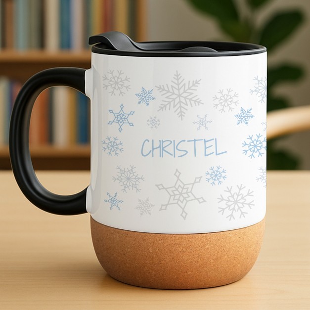 Kaffeebecher mit Aufdruck Weiß/Glänzend mit Korkboden für sie Freundin zu Weihnachten