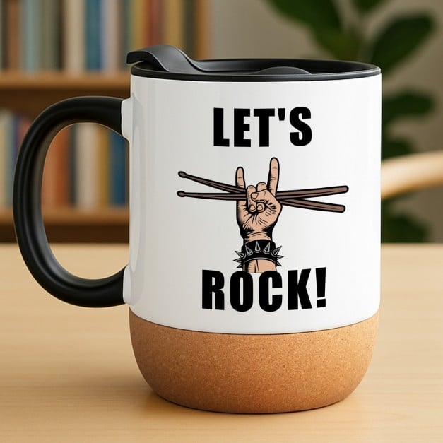 Kaffeebecher mit Aufdruck Weiß/Glänzend mit Korkboden für einen Rock-Musiker