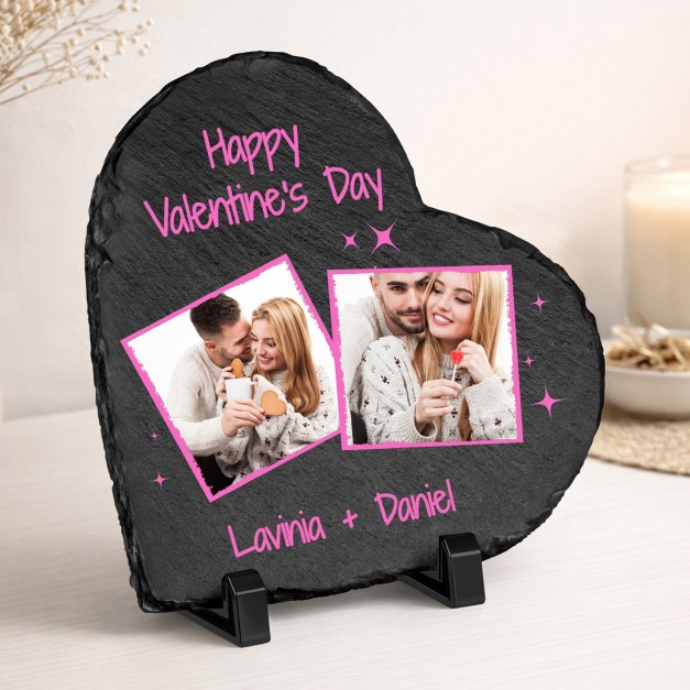 Herzförmige Schieferplatte mit Aufdruck zum Valentinstag