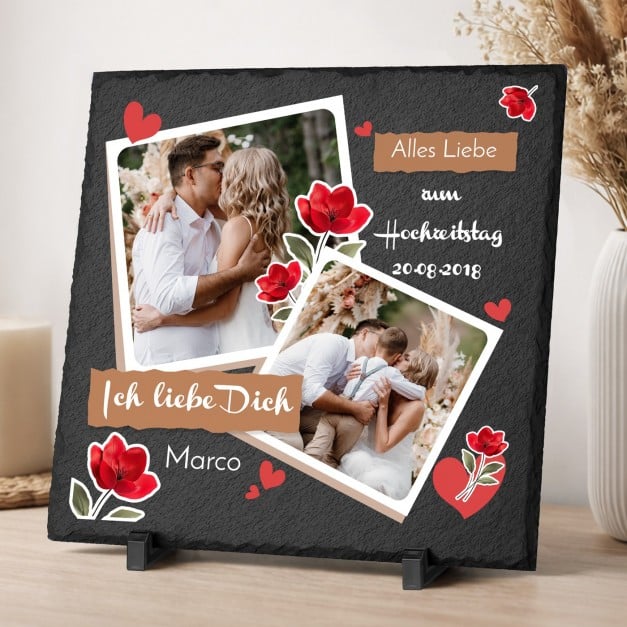 Schieferplatte mit Aufdruck zum Hochzeitstag