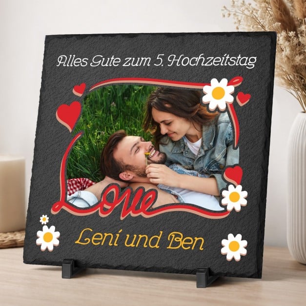 Schieferplatte mit Aufdruck für sie ihn zum 5. Jahrestag