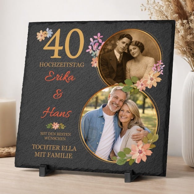 Schieferplatte mit Aufdruck für Ihre Eltern zum 40. Hochzeitstag