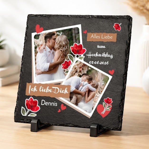 Rechteckige Schieferplatte mit Aufdruck für ein Paar zum Hochzeitstag