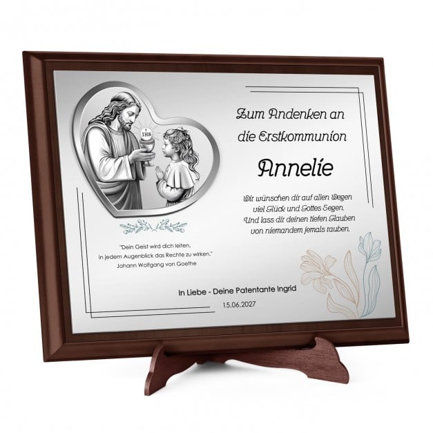 Personalisierte Holztafel mit Aufdruck für ein Mädchen zur Ersten Heiligen Kommunion