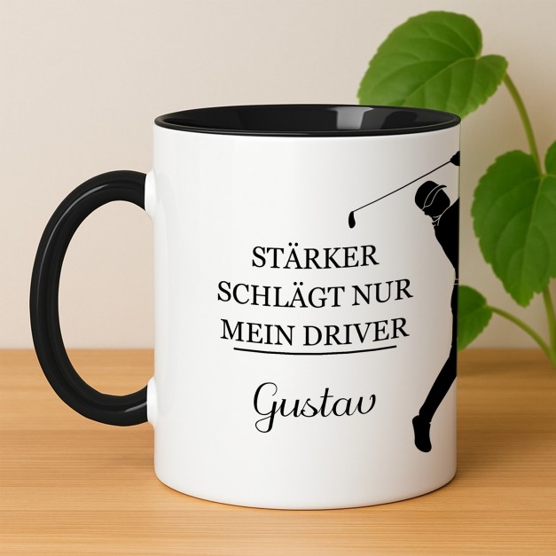 Kaffeebecher mit Aufdruck Weiß/Glänzend Innen Schwarz für einen Golfer