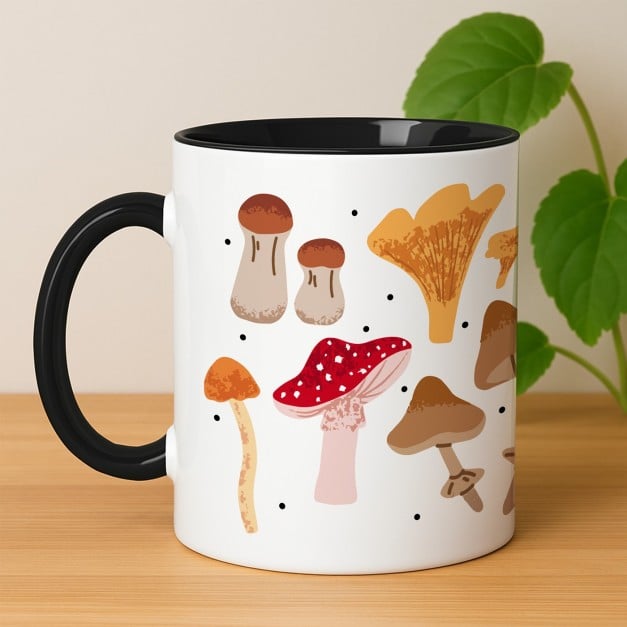 Kaffeebecher mit Aufdruck Weiß/Glänzend Innen Schwarz für Ihre Oma, eine Pilzsammlerin