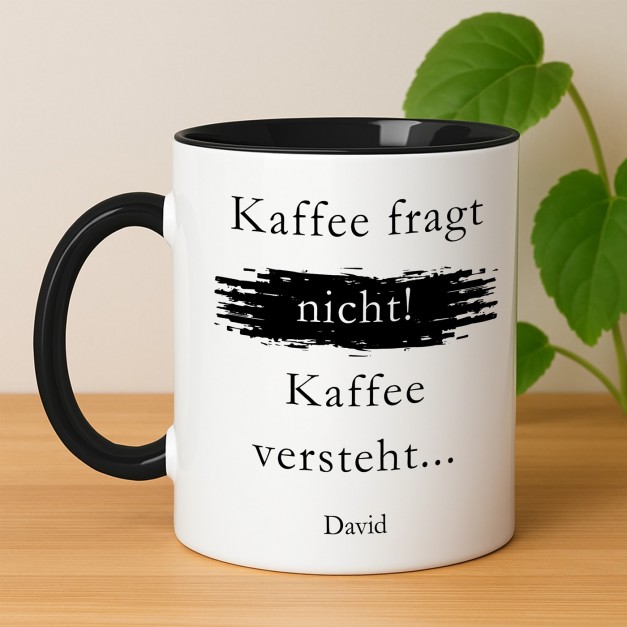 Kaffeebecher mit Aufdruck Weiß/Glänzend Innen Schwarz für einen Kaffeetrinker
