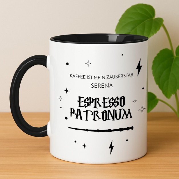 Kaffeebecher mit Aufdruck Weiß/Glänzend Innen Schwarz für eine Kaffeeliebhaberin