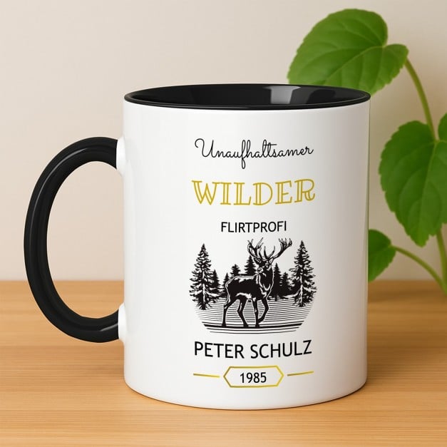 Kaffeebecher mit Aufdruck Weiß/Glänzend Innen Schwarz für ihn