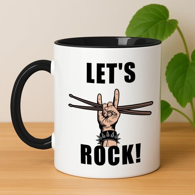 Kaffeebecher mit Aufdruck Weiß/Glänzend Innen Schwarz für ihn, einen Drummer