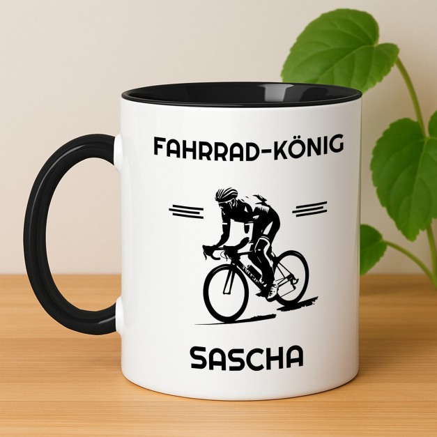 Kaffeebecher mit Aufdruck Weiß/Glänzend Innen Schwarz für einen Radfahrer